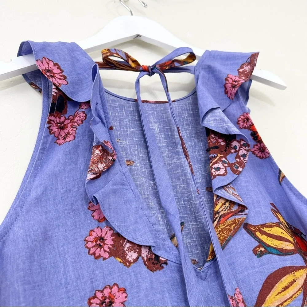 Free People Summer in Tulum Linen Blend Tunic Blue
